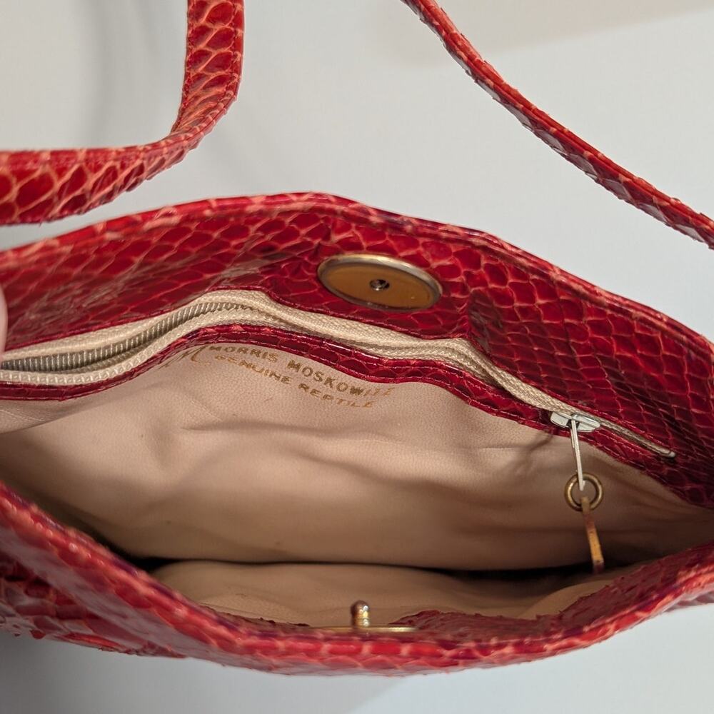 Morris Moskowitz Vintage | Genuine Reptile Crossbody Bag | Red - Picture 7 of 15